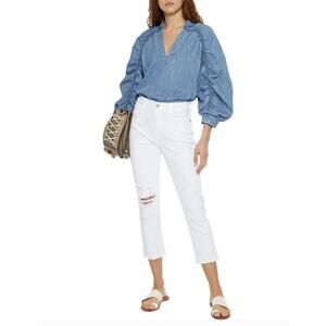 NWT Frame La Beau Blanc White Distressed Straight Jeans